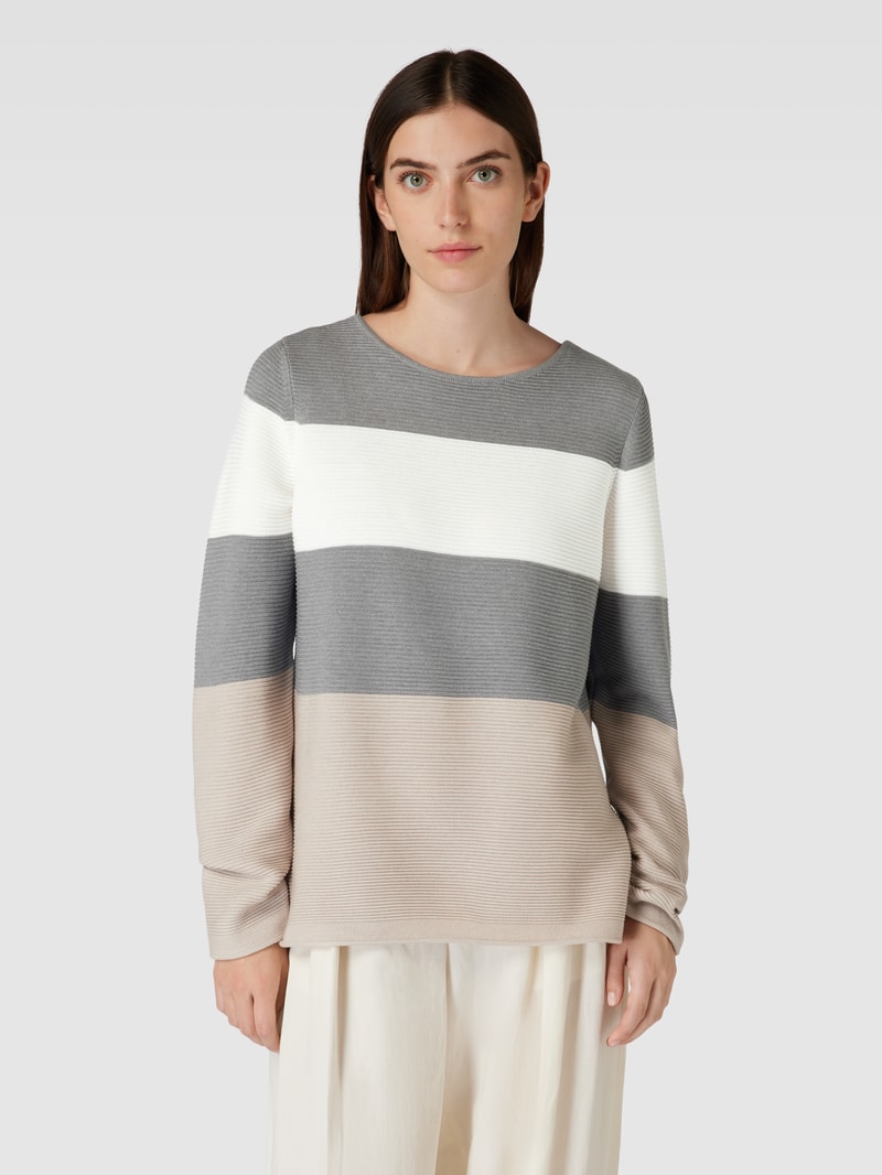 Strickpullover mit Blockstreifen in hellgrau meliert
