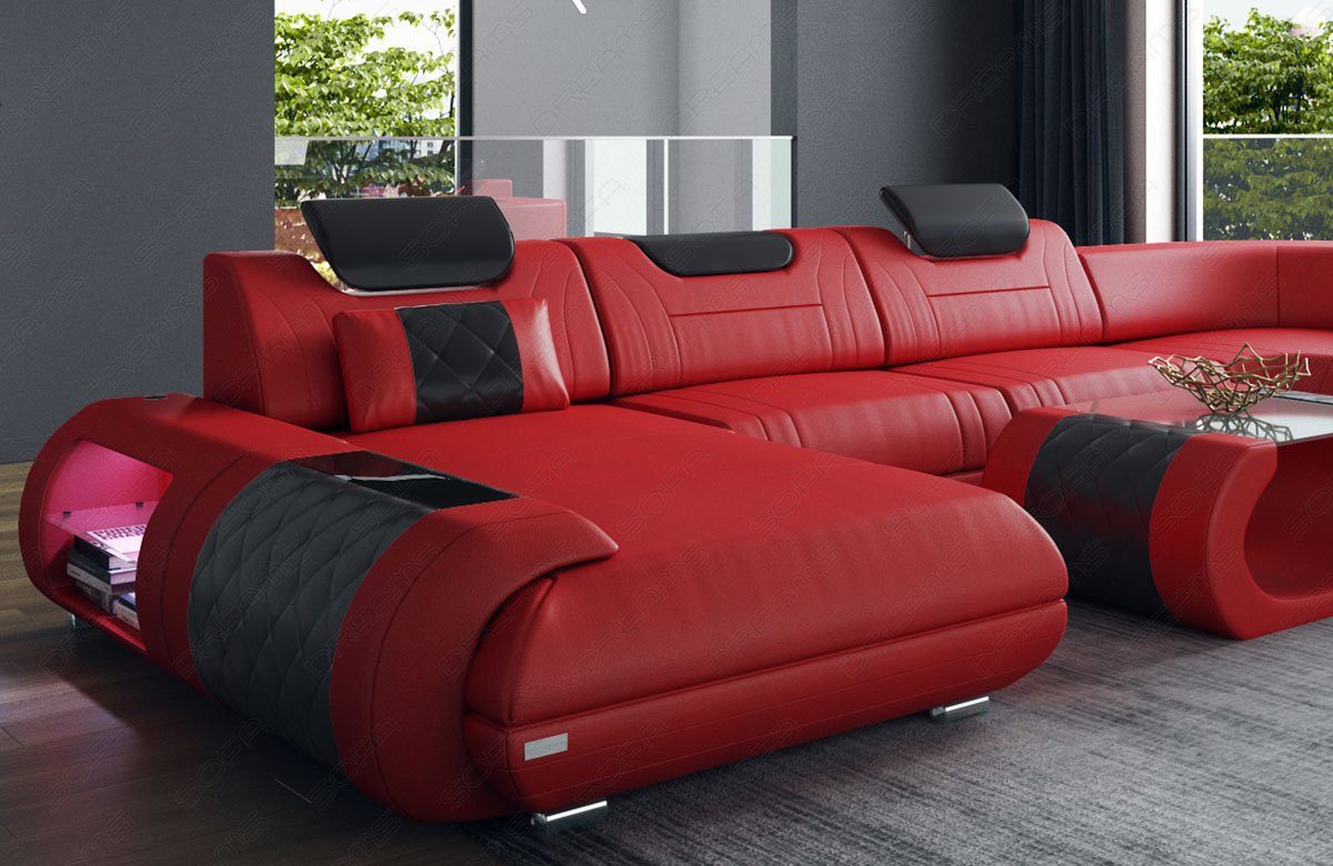 Sofa Dreams Wohnlandschaft Sofa Ledercouch Leder Rimini XXL U Form Ledersofa, Couch, mit LED, wahlweise mit Bettfunktion als Schlafsofa, Designersofa