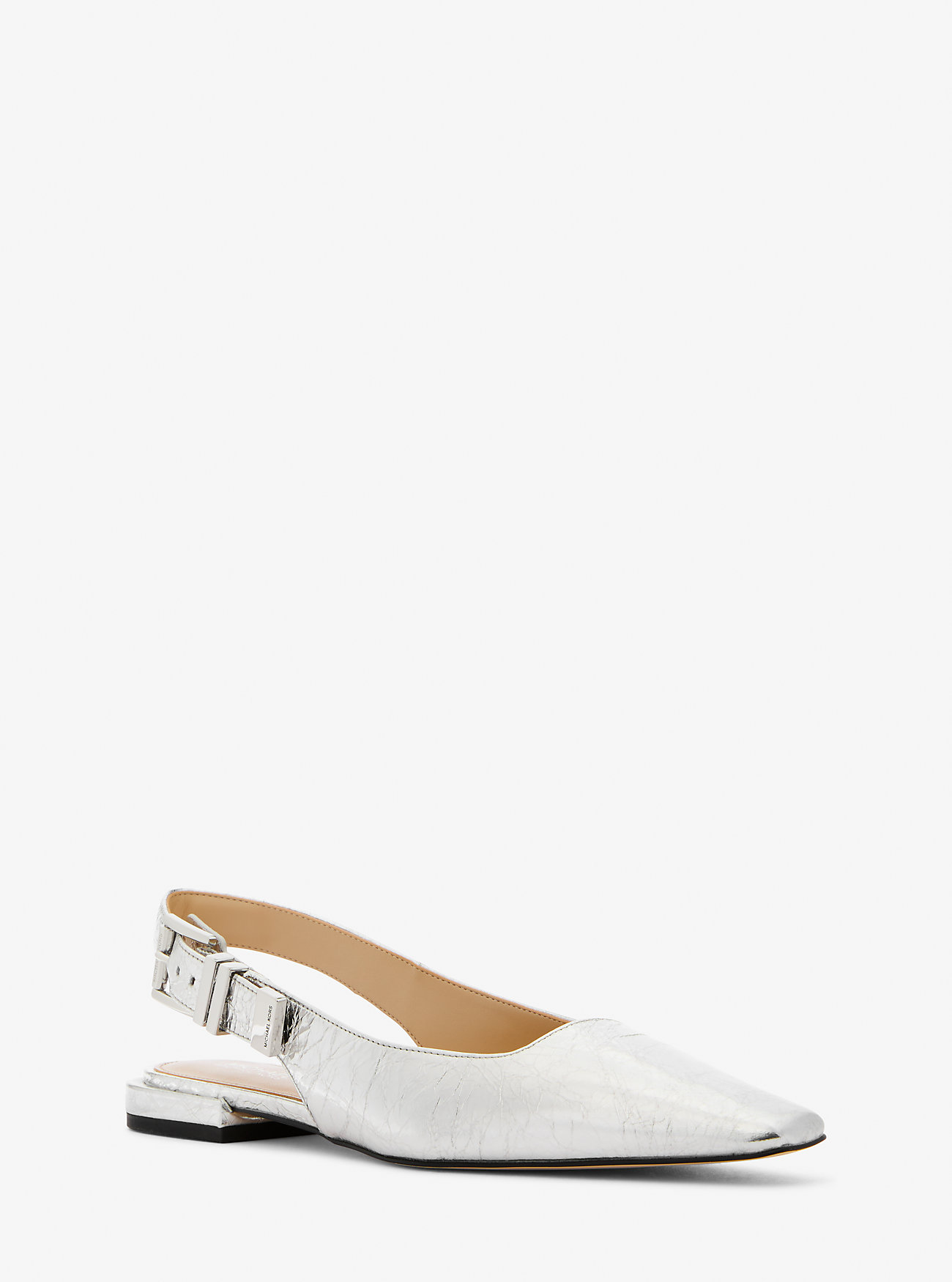 Darrington Metallic Crackled Leather Flat Shoes - SØLV