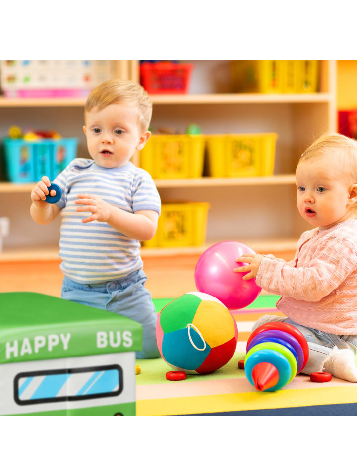 relaxdays Spielzeugkiste Happy Bus in Grün - (B)48 x (H)32 x (T)32 cm günstig kaufen onesize
