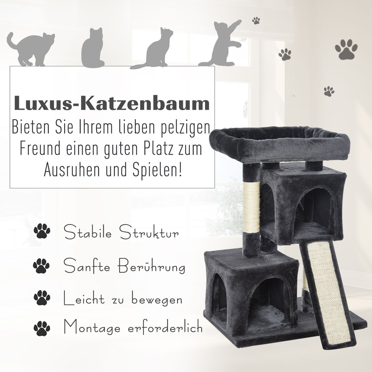 PawHut Katzenbaum Katzenkratzbaum Katzenbaum mit Sisalsäulen Dunkelgrau