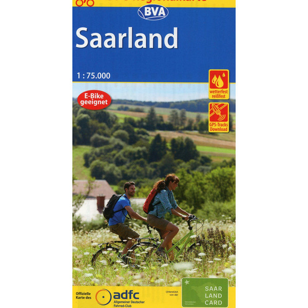 ADFC-REGIONALKARTE SAARLAND, 1:75.000, REIß- UND WETTERFEST - Fahrradkarte