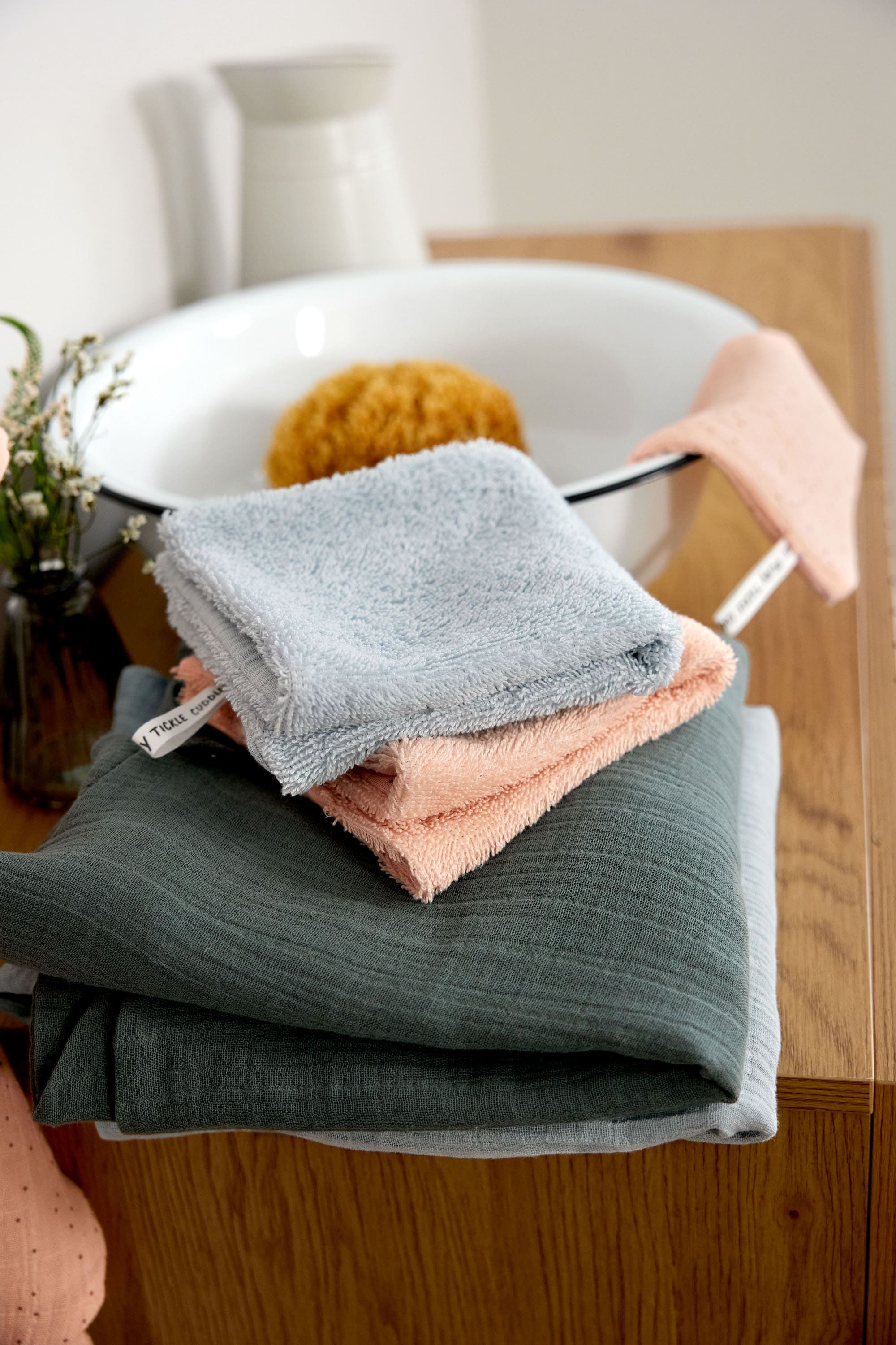 Musselin Waschlappen Baby 3er Set, Hellblau