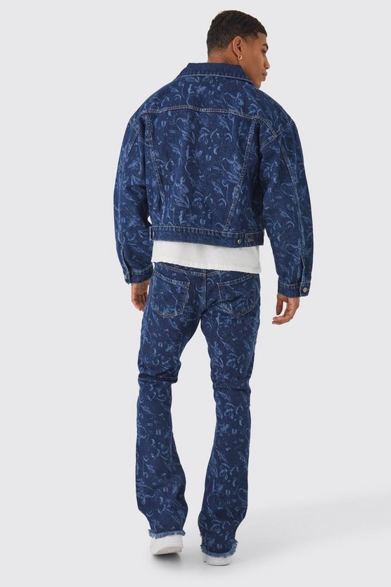Slim-Fit Schlagjeans mit Laser-Print