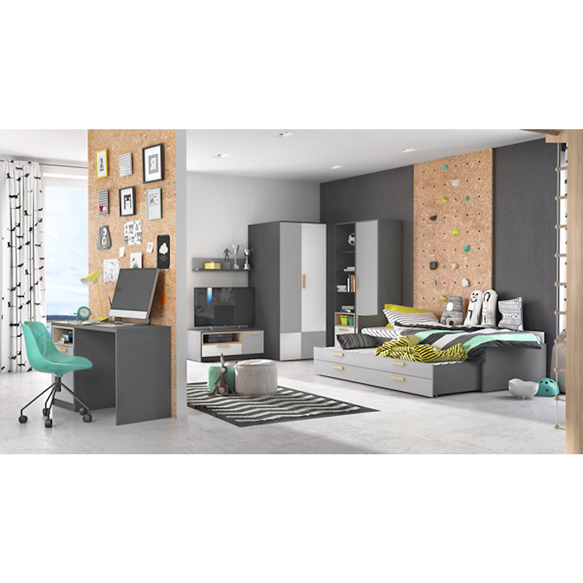 Jugendzimmer-Set Pok Kinderzimmer-Set 7-tlg graphit
