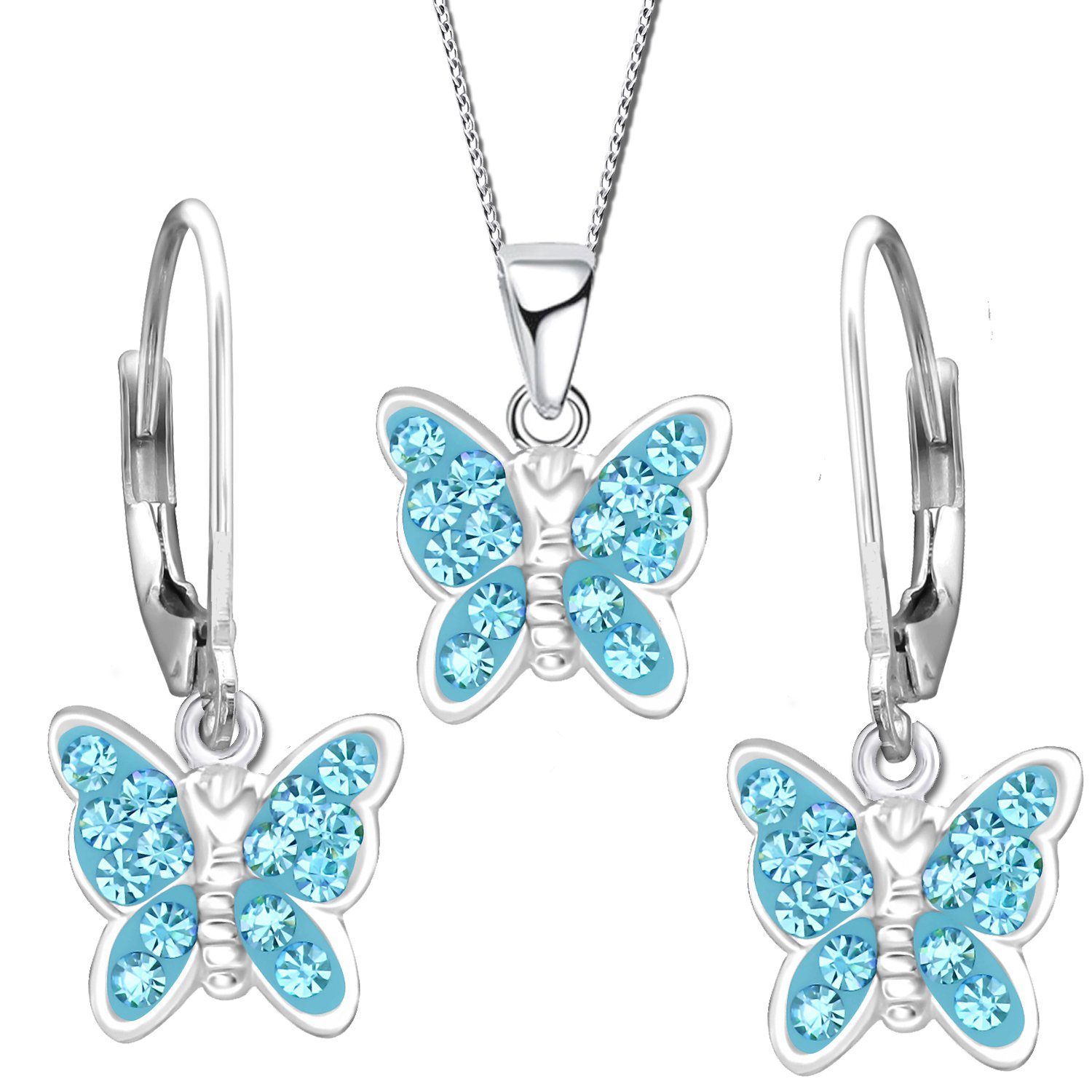 Limana Schmuckset Mädchen Kinder echt 925 Sterling Silber Ohrringe Kette Schmetterling, mit Zirkonia Steine