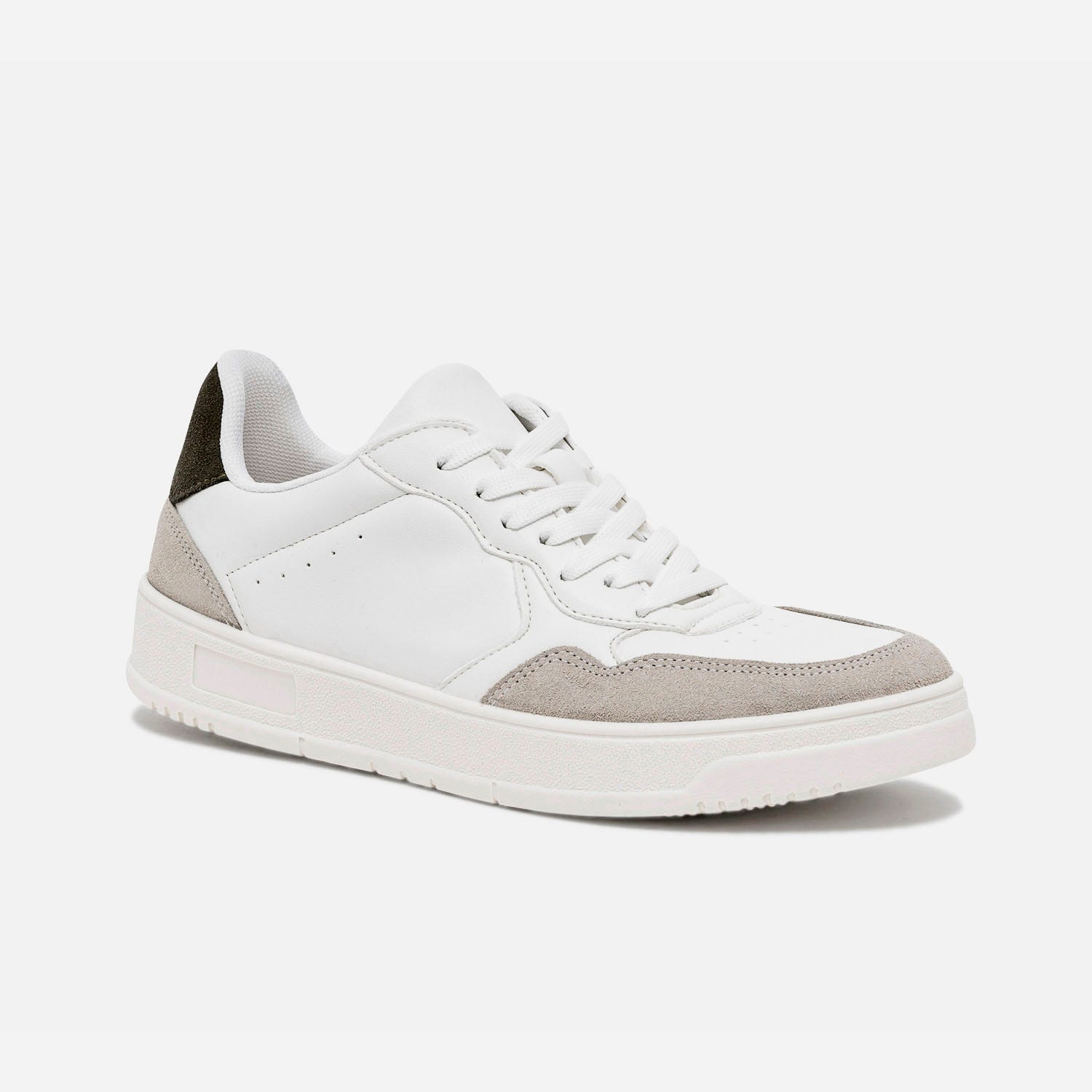 Tennis blanche avec cuir velours gris et kaki