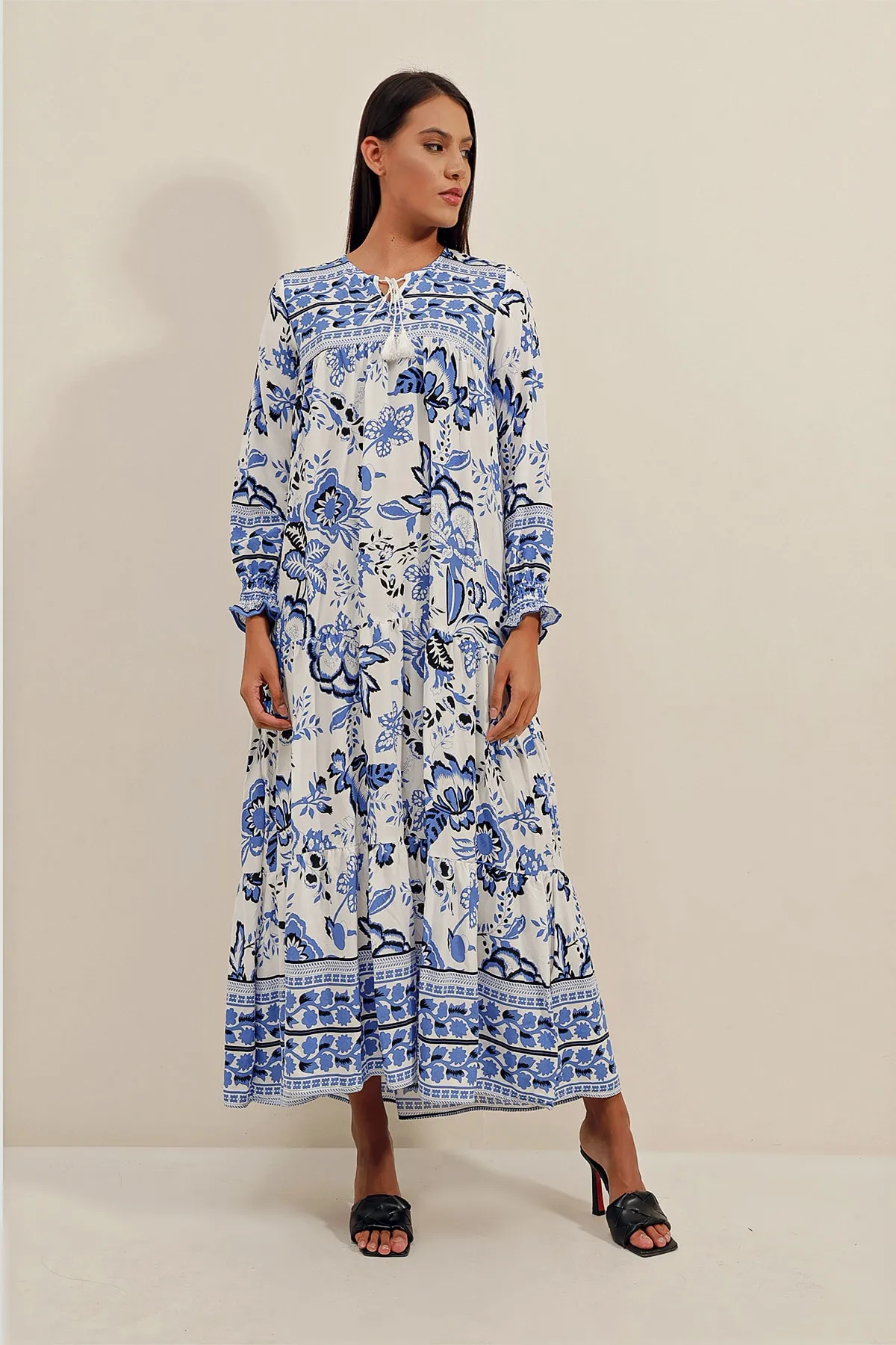 Bigdart  1947 Gemustertes langes Kleid – B.blau