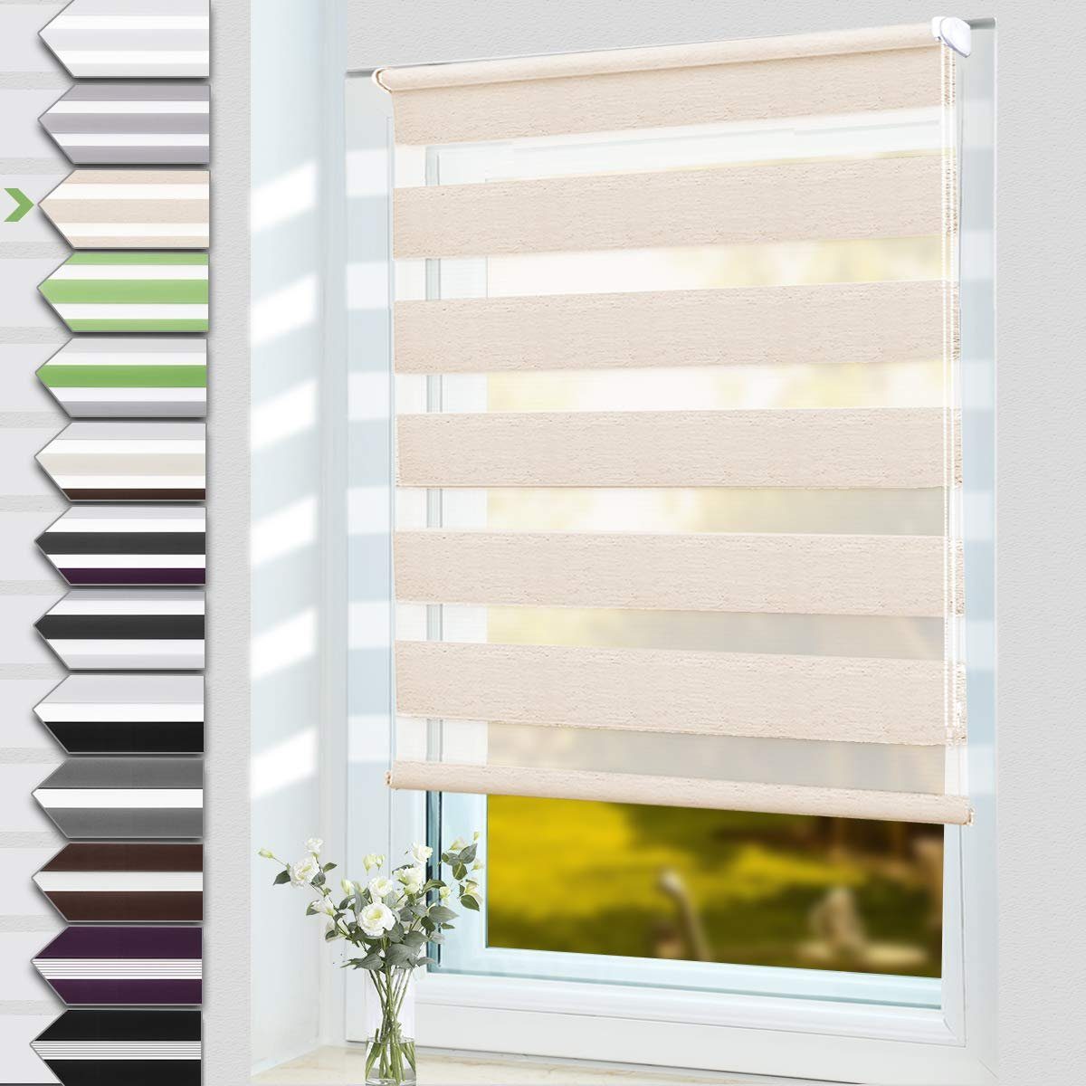 Doppelrollo Klemmfix ohne Bohre, OUBO, verdunkelnd, Fensterrollo Seitenzugrollo Blickdicht, Für Fenster und Tür mit Klämmträger lichtdurchlässig verdunkelnd