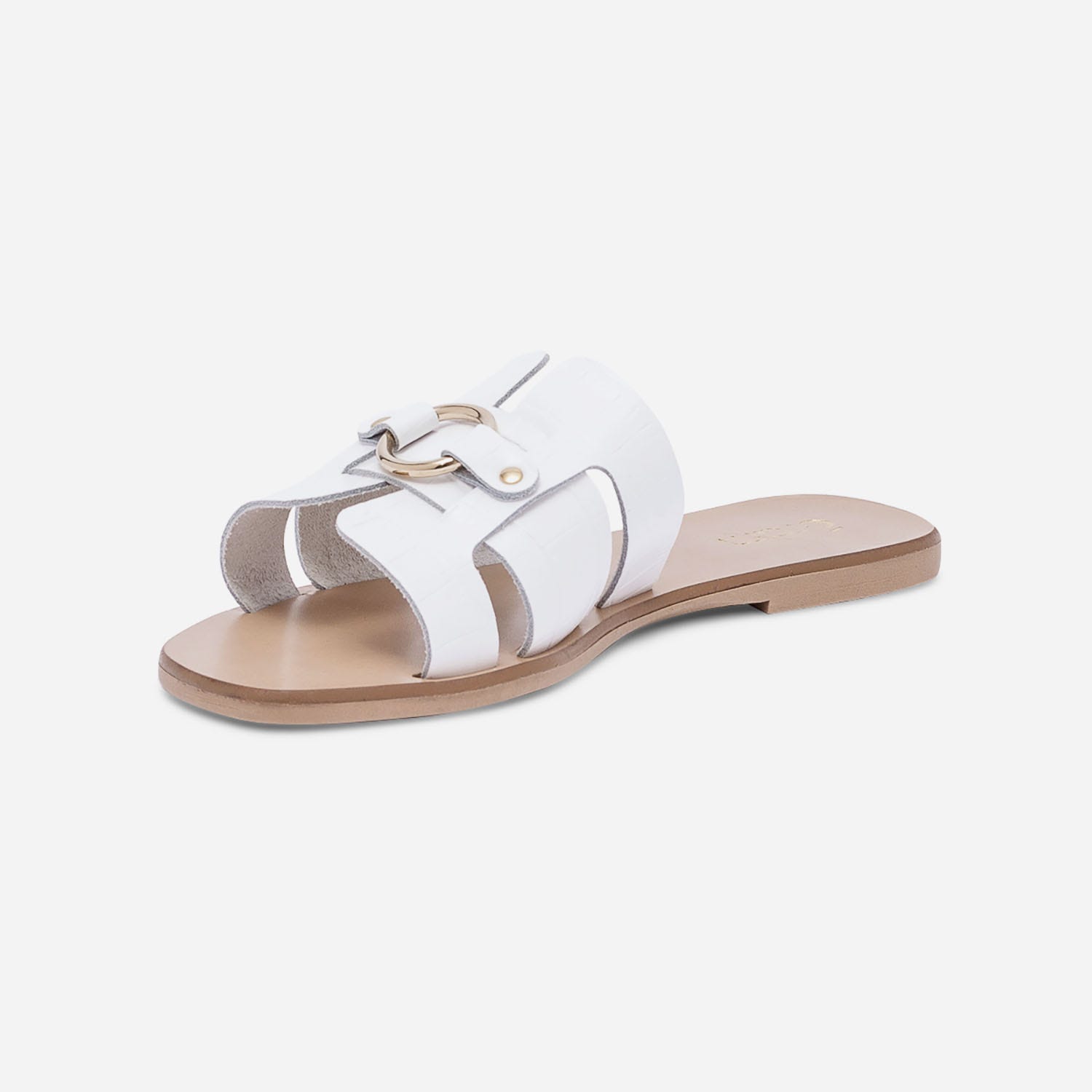 Mule blanche en cuir embossé croco