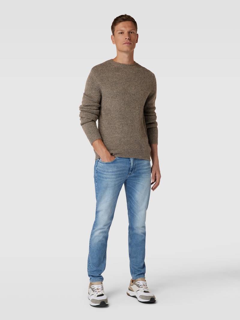 Strickpullover mit Rundhalsausschnitt Modell 'Karl' in hellbraun