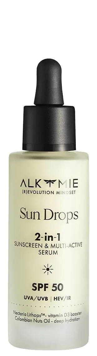 Alkmie Sun Drops SPF 50 2-i-1 solbeskyttelse og multiaktivt serum
