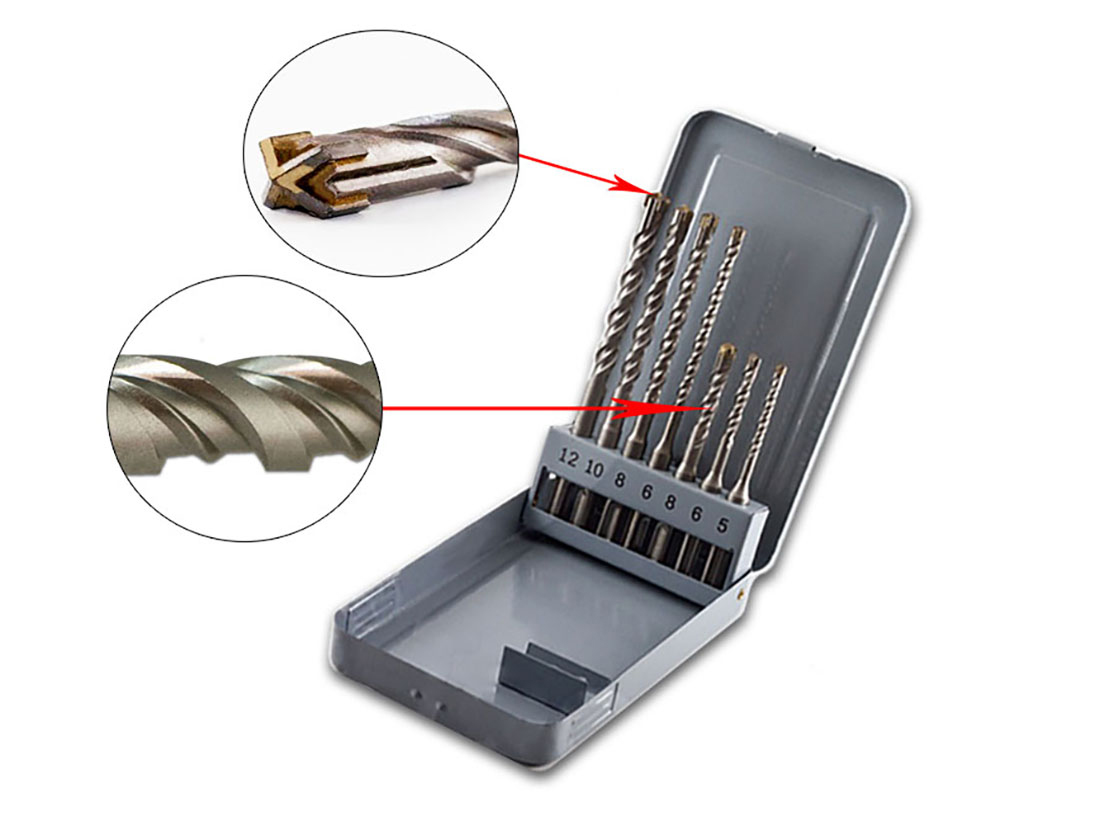 Vago-Tools Bohrer SDS Plus 7 tlg Set doppelter Wendel  Kreuz Quadro