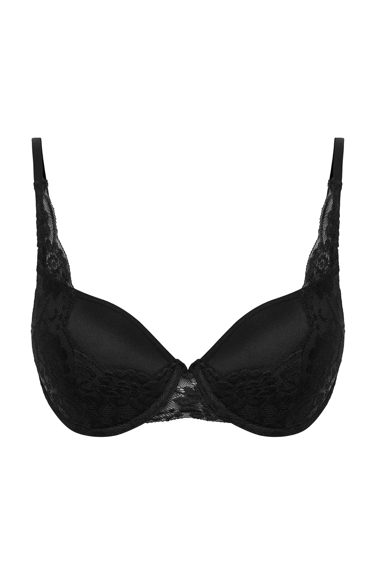 Trendyol Collection  Schwarzer Strick-BH mit überzogener Bügel und Mikrospitze THMSS24SU00014