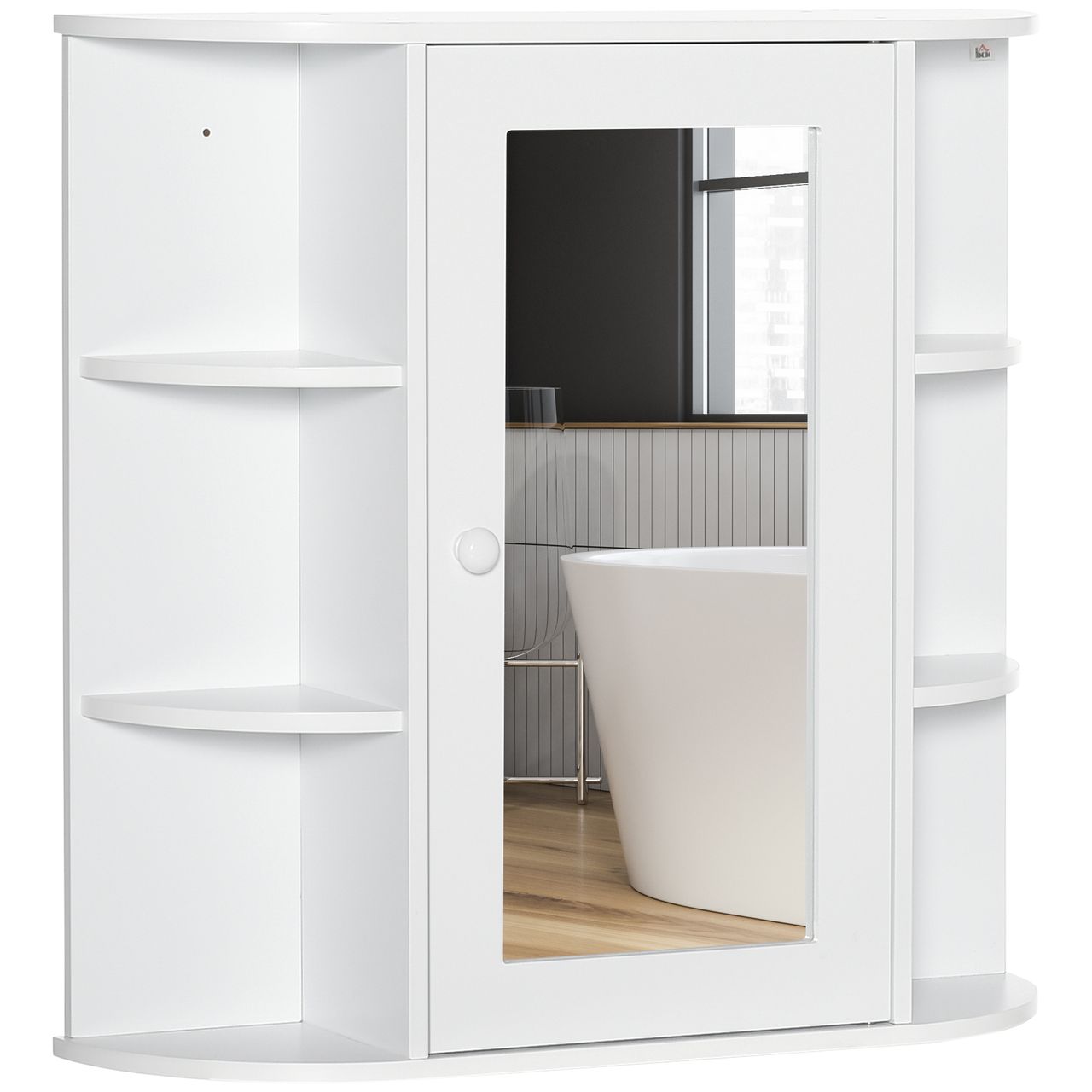 HOMCOM Spiegelschrank Badezimmerregal Badeschrank Wandmontage MDF Weiß