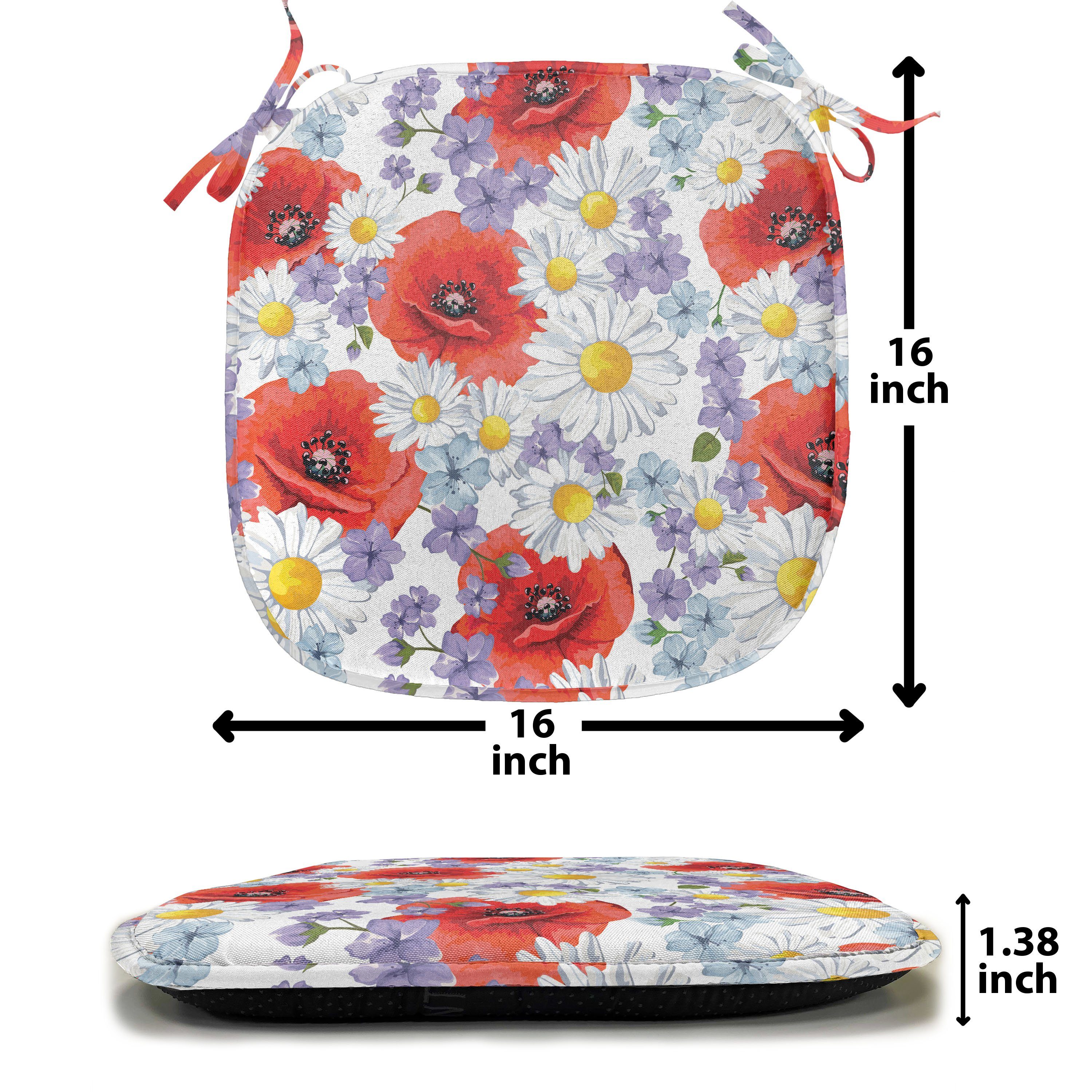 Abakuhaus Stuhlkissen Dekoratives wasserfestes Kissen mit Riemen für Küchensitze, Bunt Poppy und Daisy Blume