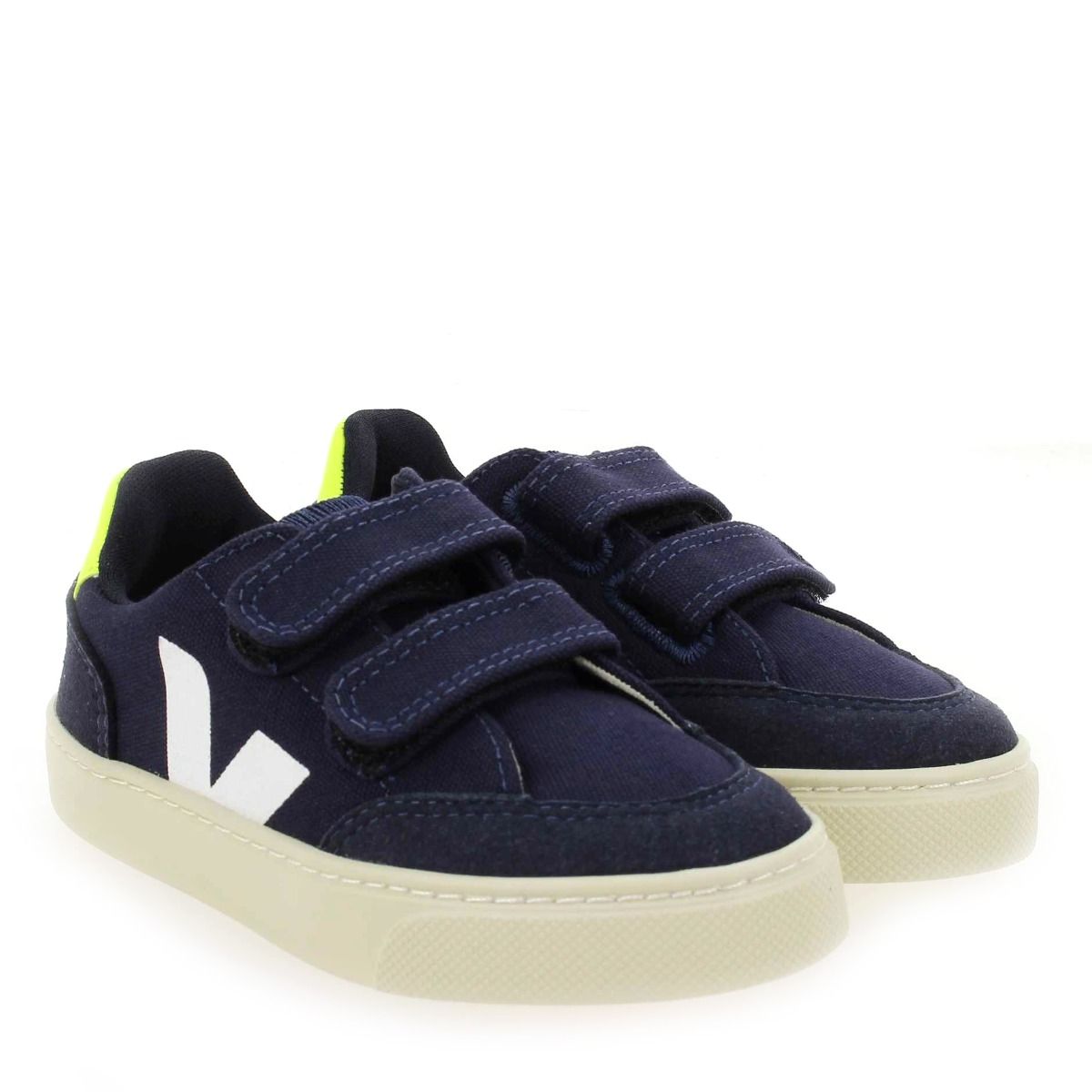 Veja  SMALL V12 VELCRO CANVAS - Marine Jaune