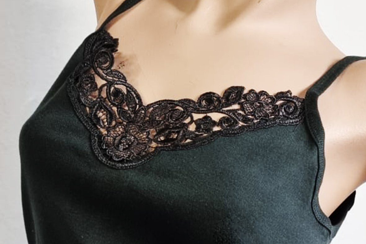 Toker Collection® Unterhemd Damen Unterhemd schwarz Spaghetti Träger 3 Stück (3er Set, 3 Stück = 1 Preis) aus reiner Baumwolle, 3 Stück ein Preis