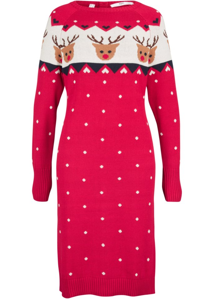 Weihnachts- Strickkleid Rentier, knieumspielend