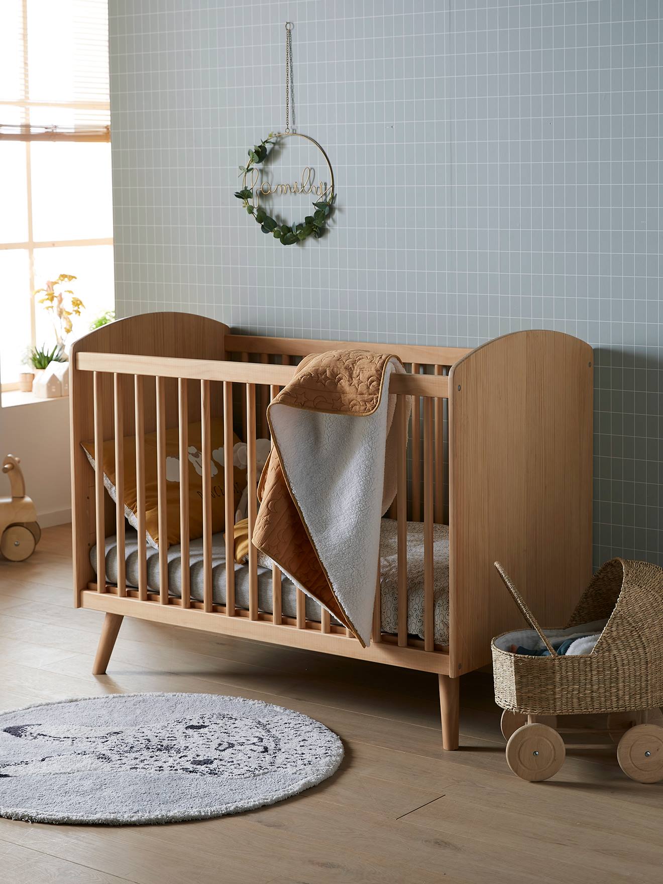 Vertbaudet Babybett KONFETTI NATUR, Massivholz - braun