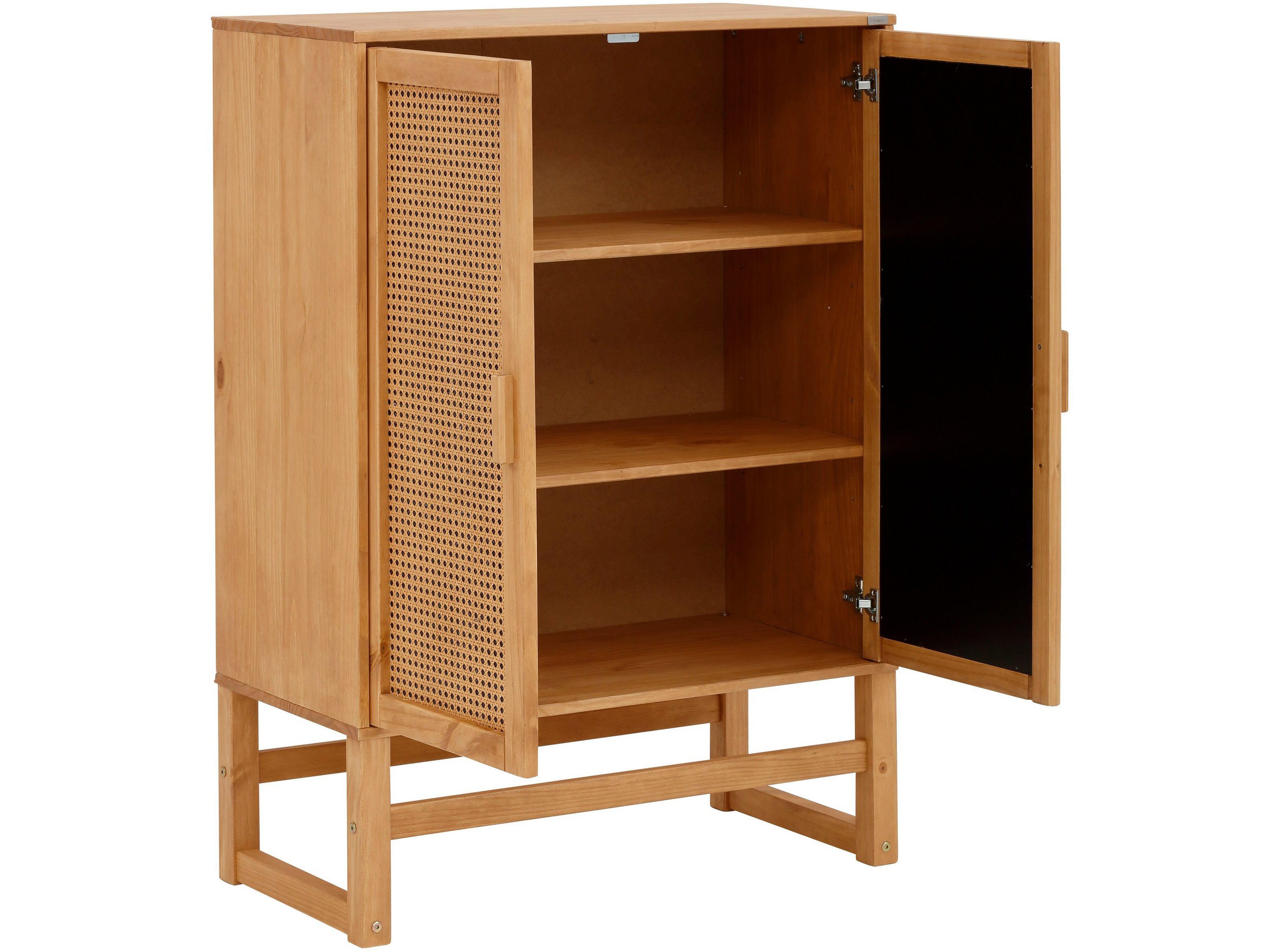 loft24 Mehrzweckschrank Jenna Highboard aus Massivholz mit Rattangeflecht, Breite 75 cm