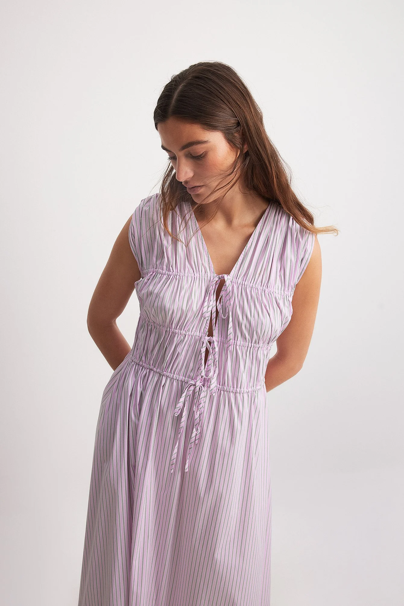 Striped Tie Chest Detail Maxi Dress