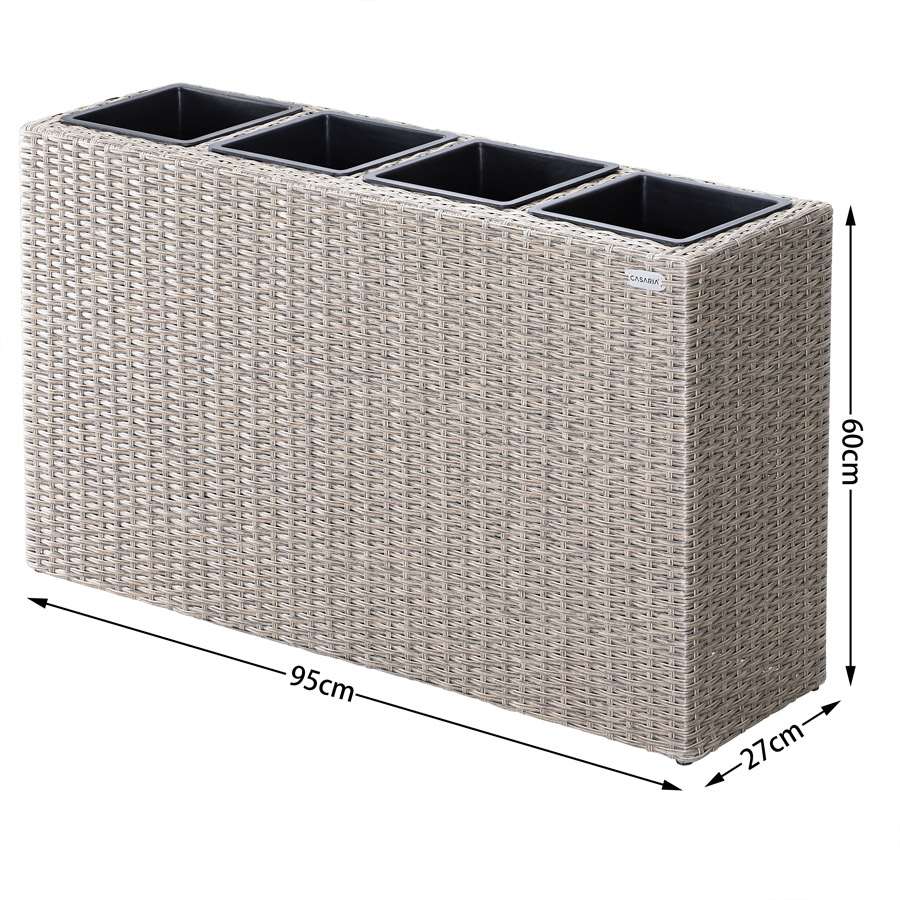 Casaria Blumenkasten Polyrattan 4er 95 x 60 x 27cm creme