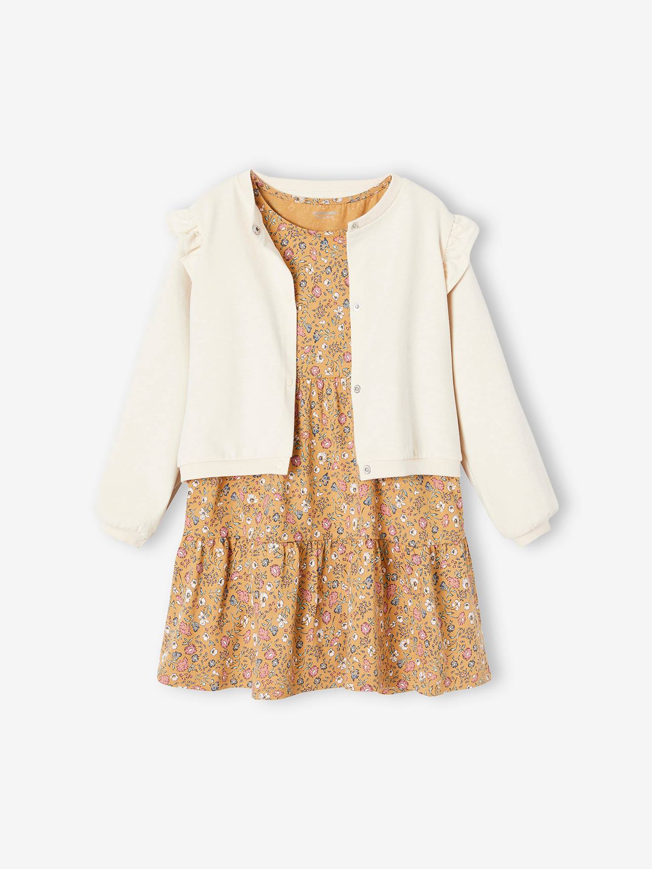 Ensemble robe et cardigan à volants fille rose poudré