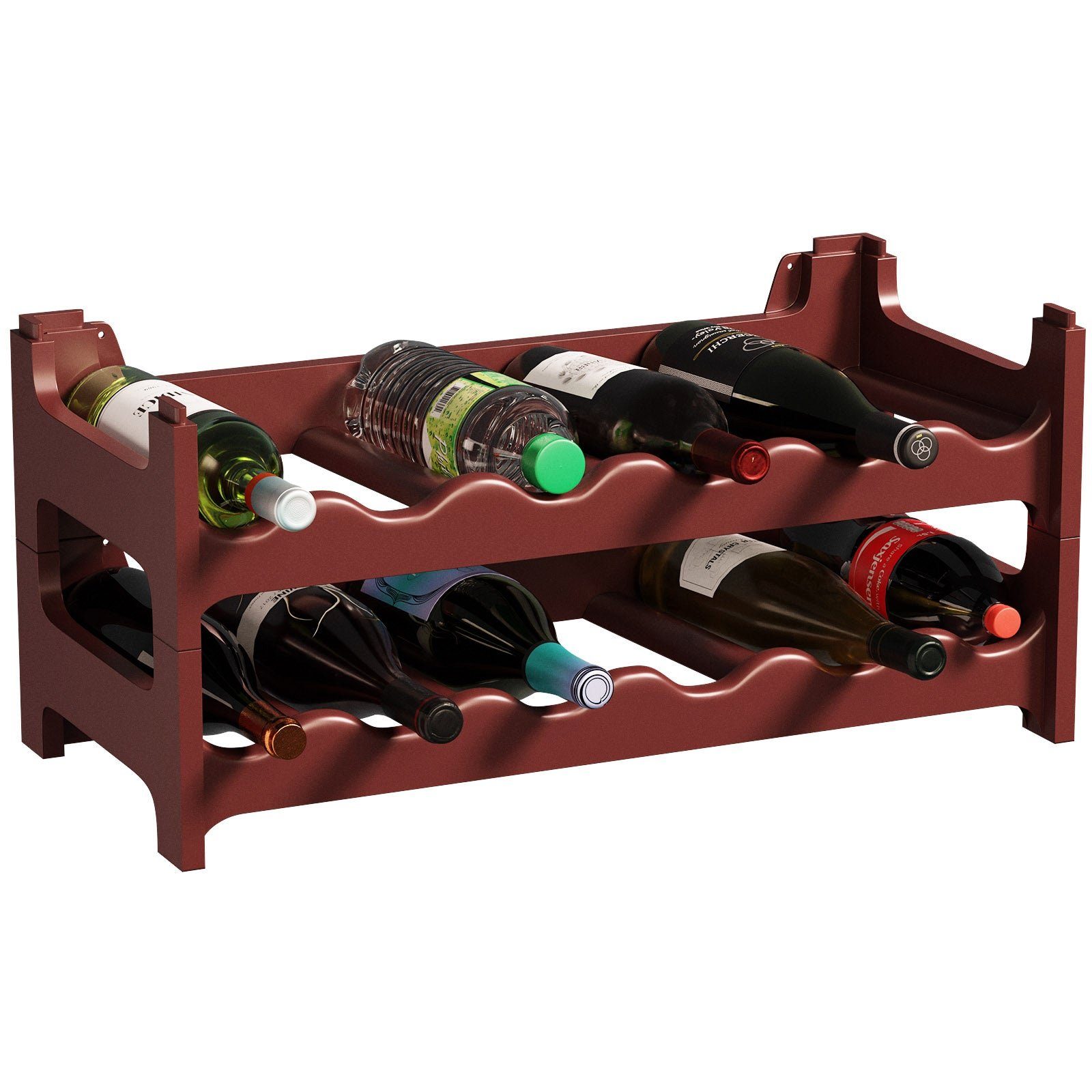 ARTECSIS Weinregal stapelbar I Flaschenregal aus Kunststoff I Braun, 2-tlg., für 12 Flaschen