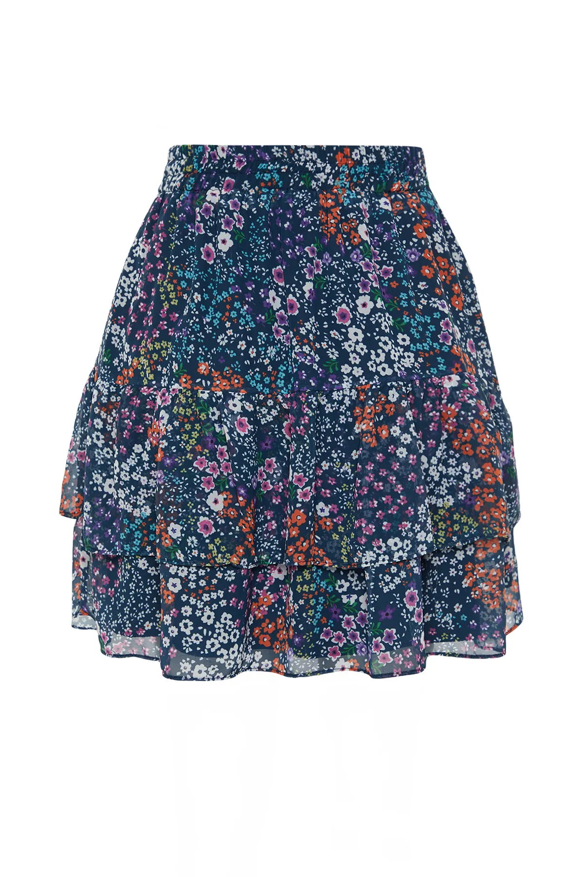 Trendyol Collection  Marineblauer gefütterter Volant-Chiffon-Minirock mit Blumenmuster TWOAW21ET0410