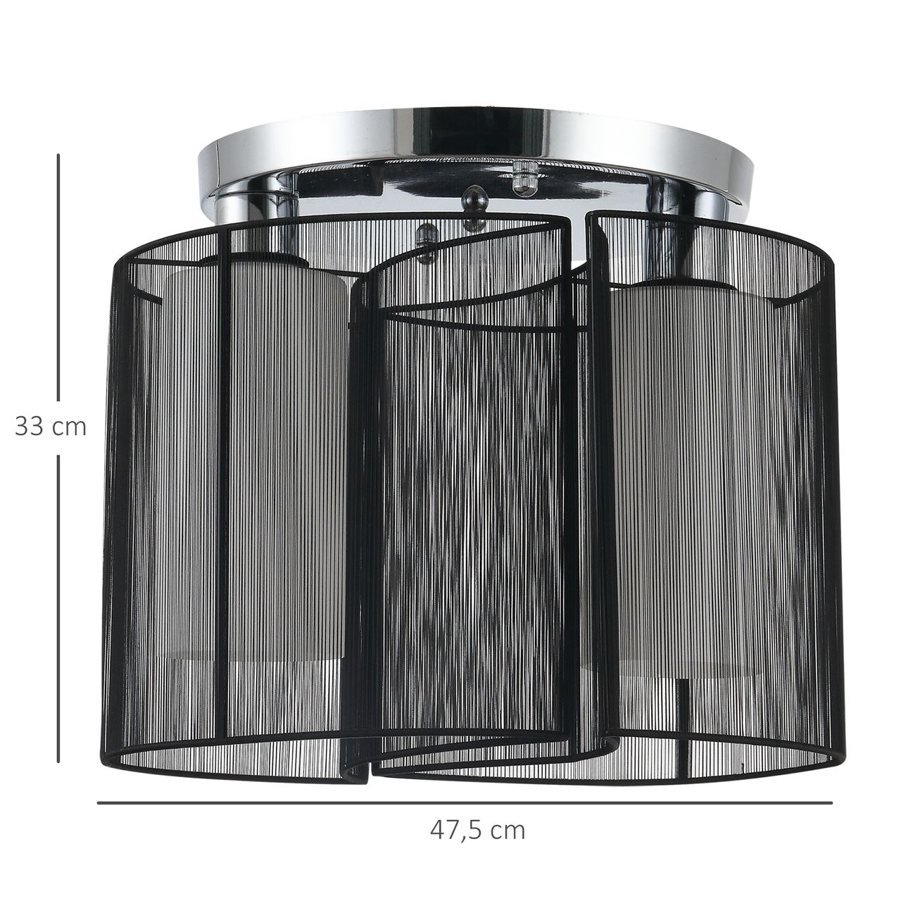 HOMCOM Deckenlampe vintage Deckenleuchte 2 flammig Deckenlicht Lampe 2 x E27-Fassung Schwarz Ø47,5 x 33H cm (Ohne Glühbirnen)