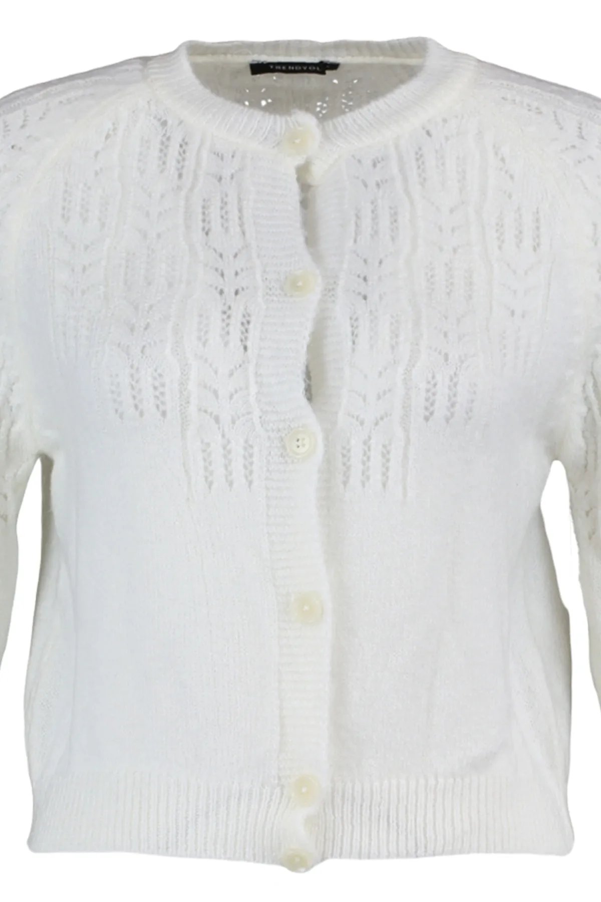 Trendyol Collection  Ecrufarbene, weich strukturierte Strickjacke mit Lochmuster TWOAW21HI0020