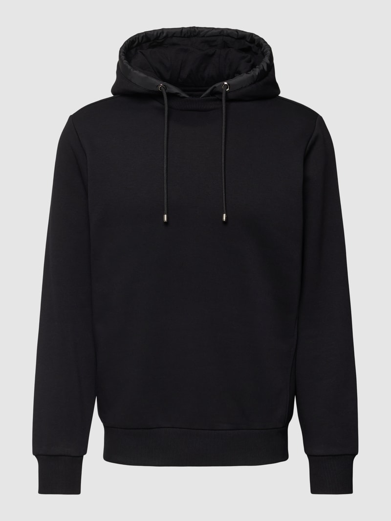Hoodie mit Ripp-Einsatz in schwarz