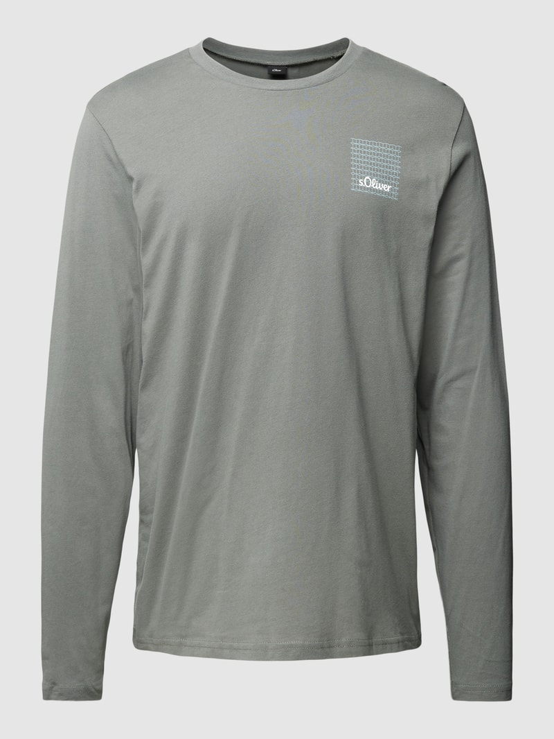 Longsleeve mit Label-Print Modell 'Mix & Match' in olivgrün