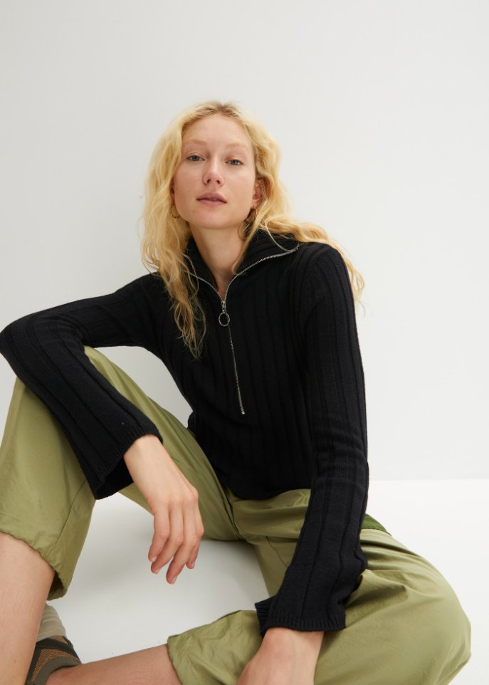 Ripppullover mit Troyerkragen
