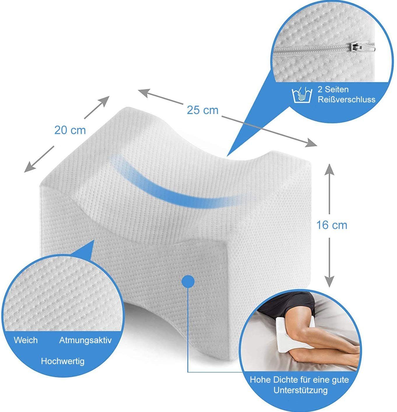 Mary's Kniekissen Mary´s Orthopädisches Kniekissen, Memory Foam, Geeignet für Seitenschläfer, Entlastung von Hüft-, Rücken- und Knie-Schmerzen, Druckentlastung, Schwangerschaft, Reha, Beinkissen…