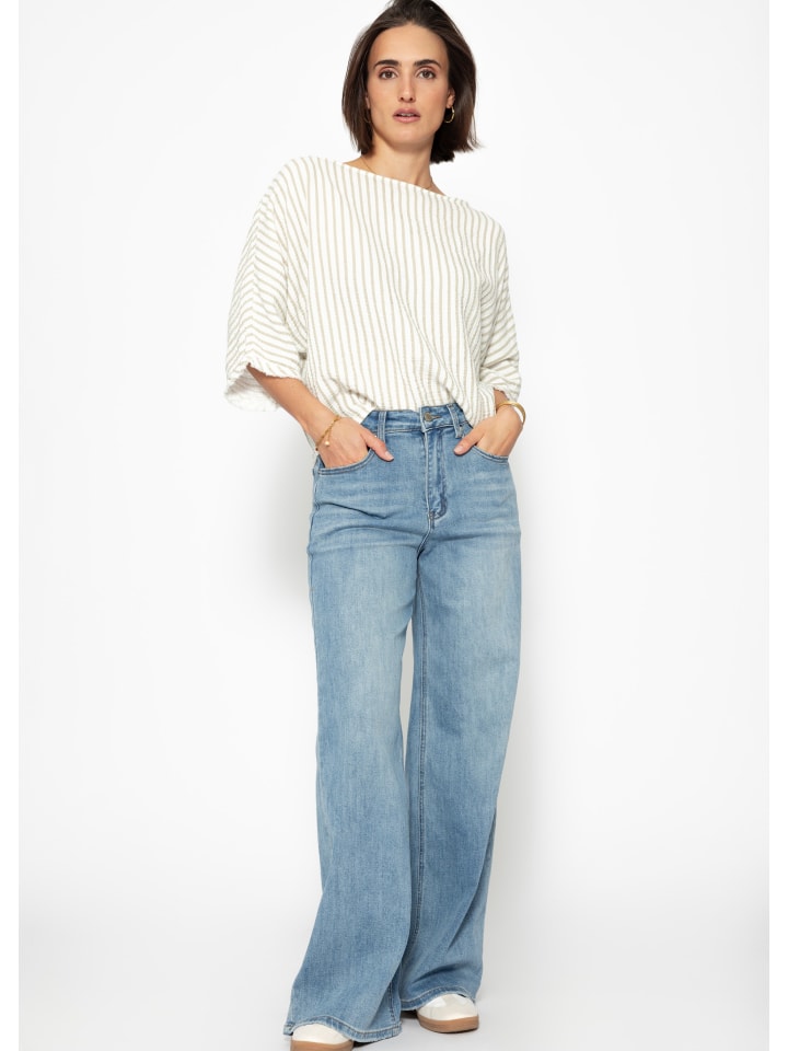 SASSYCLASSY Gestreiftes Oversize Musselin Shirt in Offwhite günstig kaufen