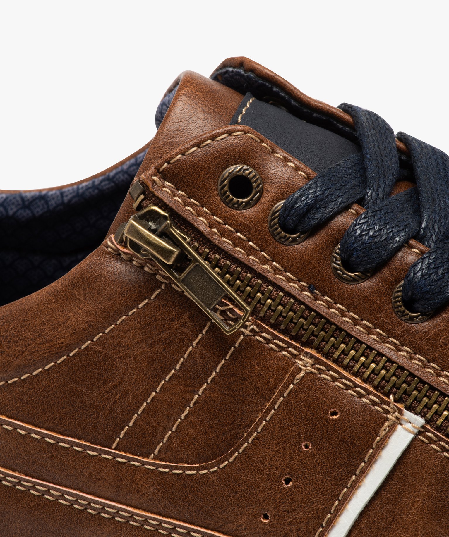 Basket bicolore avec fermeture lacets et zip homme camel | GEMO
