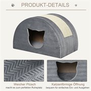 PawHut Katzenhöhle mit Kraztbrett Katzenbett Kratzhaus Katzenhaus Katzenwohnung Sisal Grau 48,5 x 30 x 30 cm