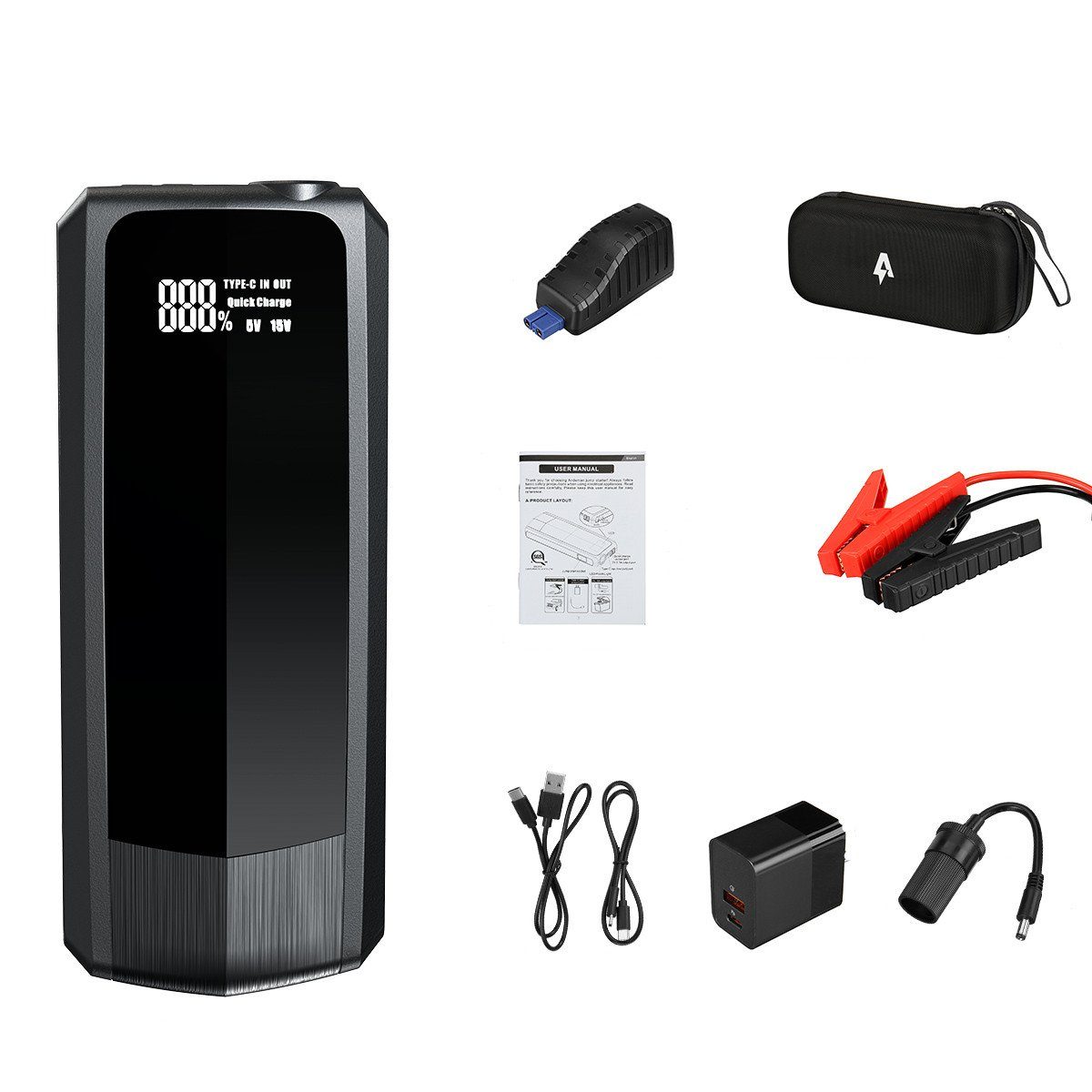 AUDEW Starthilfegerät, dual USB, LED-Taschenlampe bis zu 8.5L Diesel/Benzin Motor
