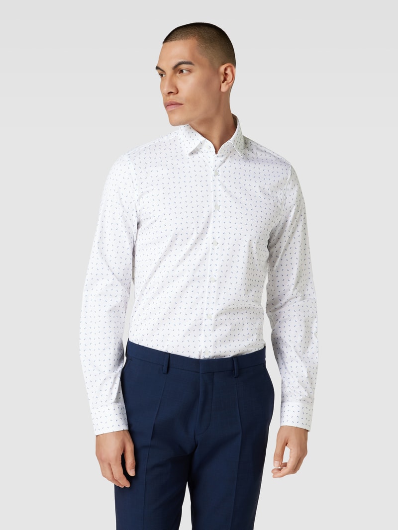 Slim Fit Business-Hemd mit Allover-Muster Modell 'Bari' in weiß