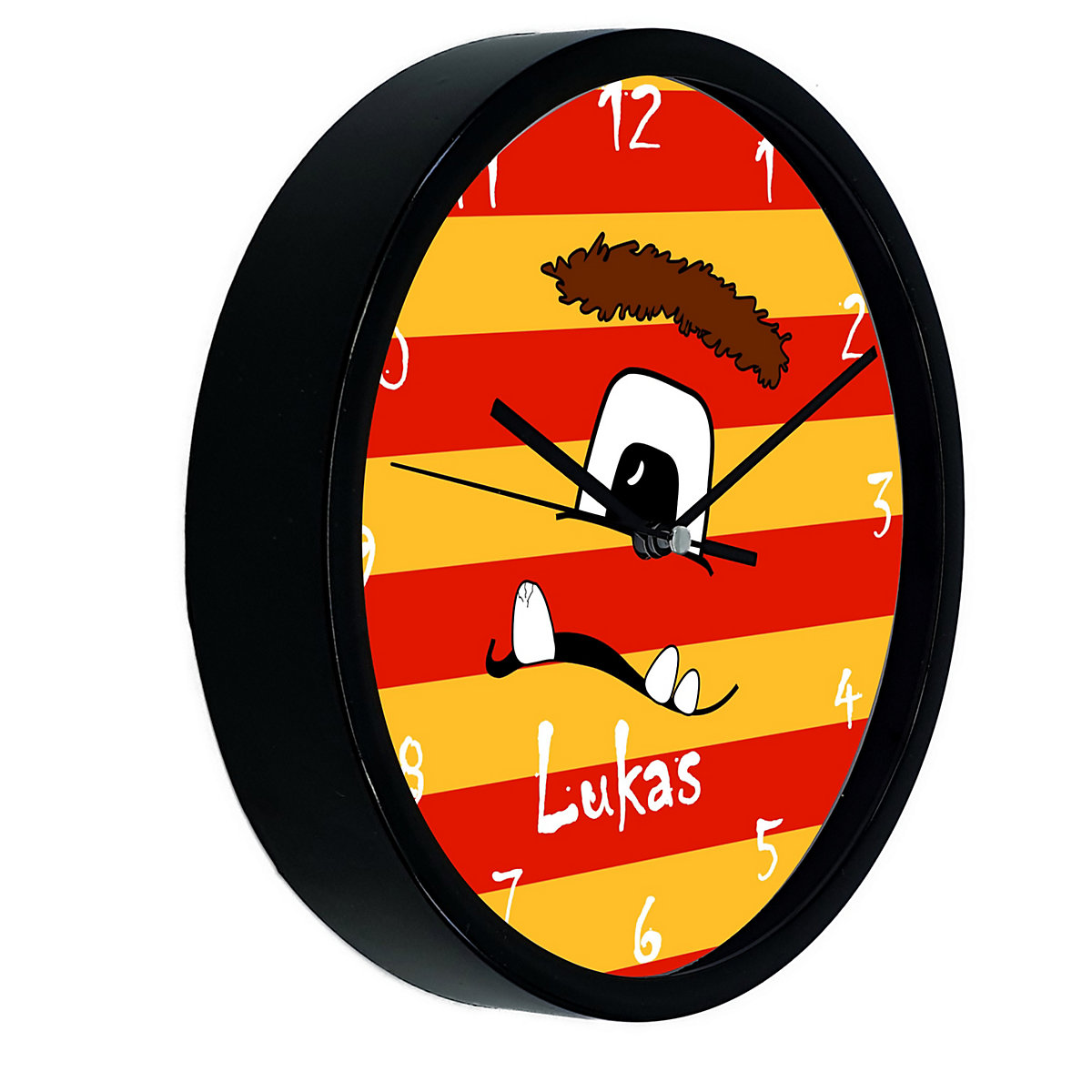 Kinder Wanduhr personalisiert mit Name Monster Streifen rot gelb