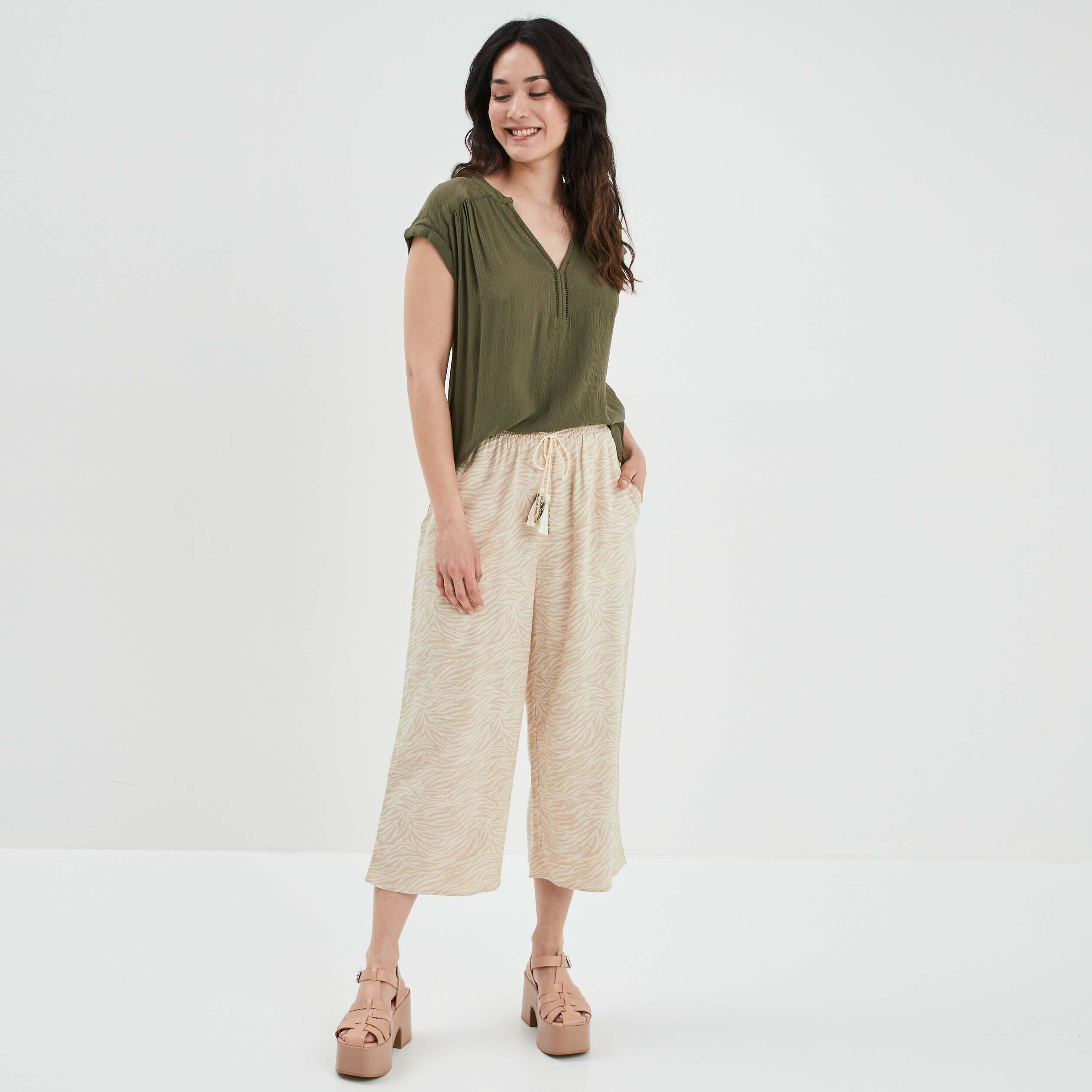 Blouse manches courtes vert kaki femme | La Halle