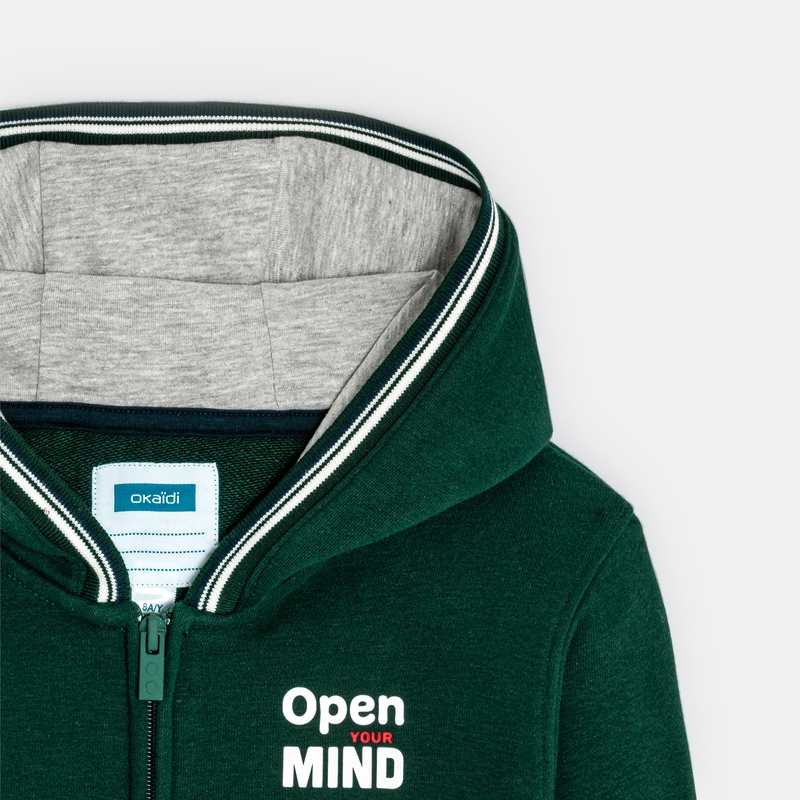 Sweat-shirt à capuche open mind vert garçon