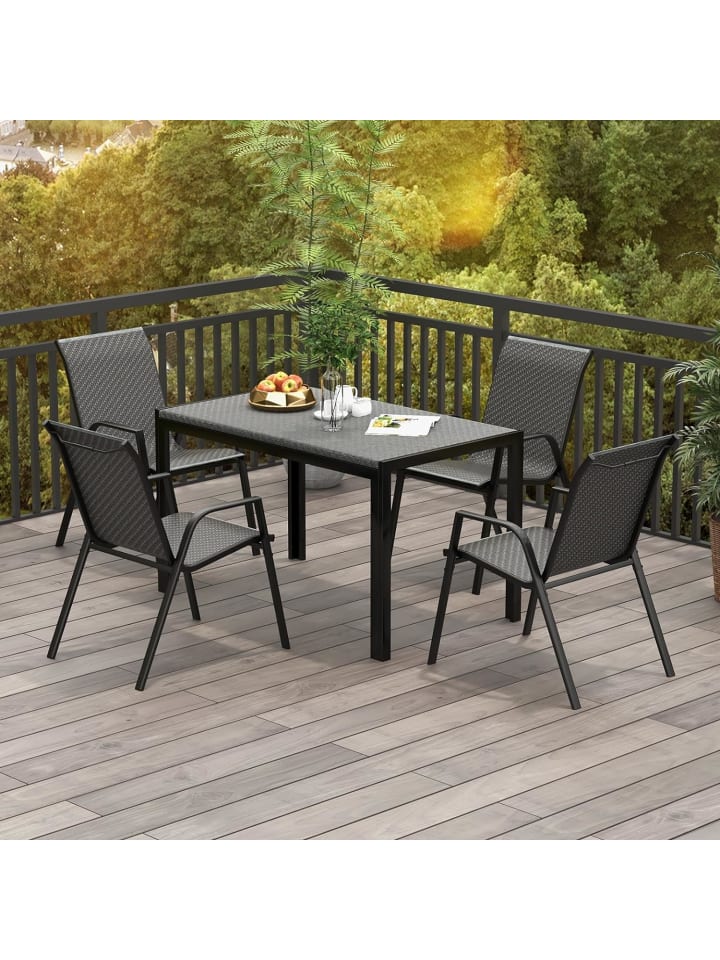 COSTWAY 4er Set Gartenstühle in Schwarz günstig kaufen onesize