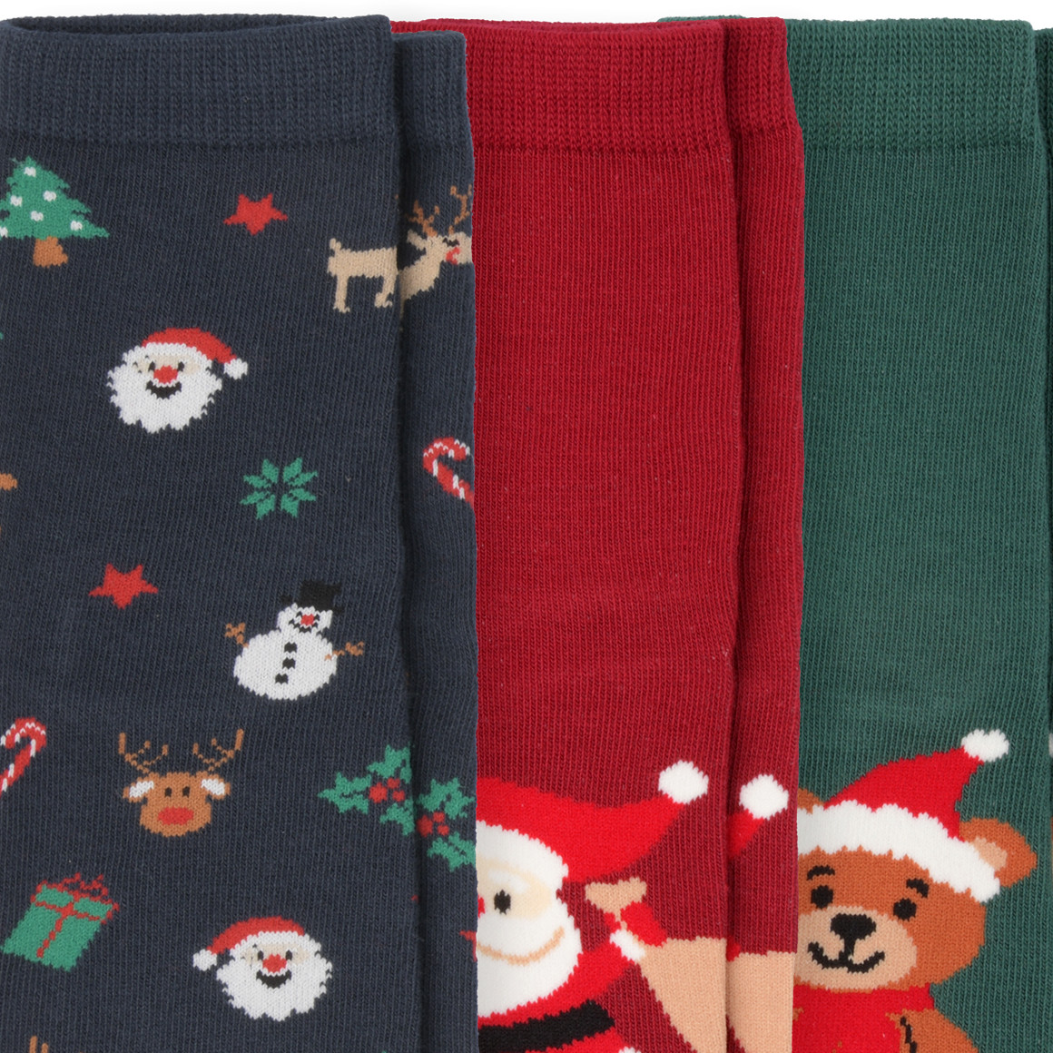3 Paar Kinder Weihnachtssocken im Set dunkelrot / dunkelblau / dunkelgrün