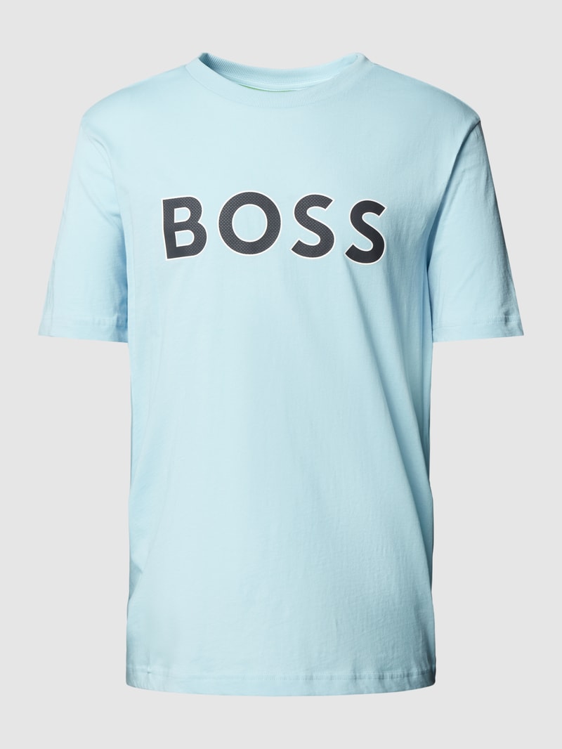 T-Shirt mit Label-Print Modell 'Tee' in hellblau