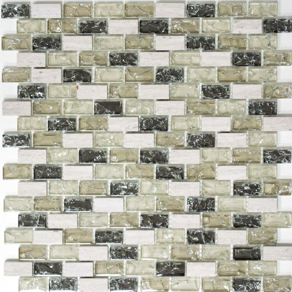 Mosani Mosaikfliesen Glasmosaik Naturstein Mosaik graugrün glänzend / 10 Matten
