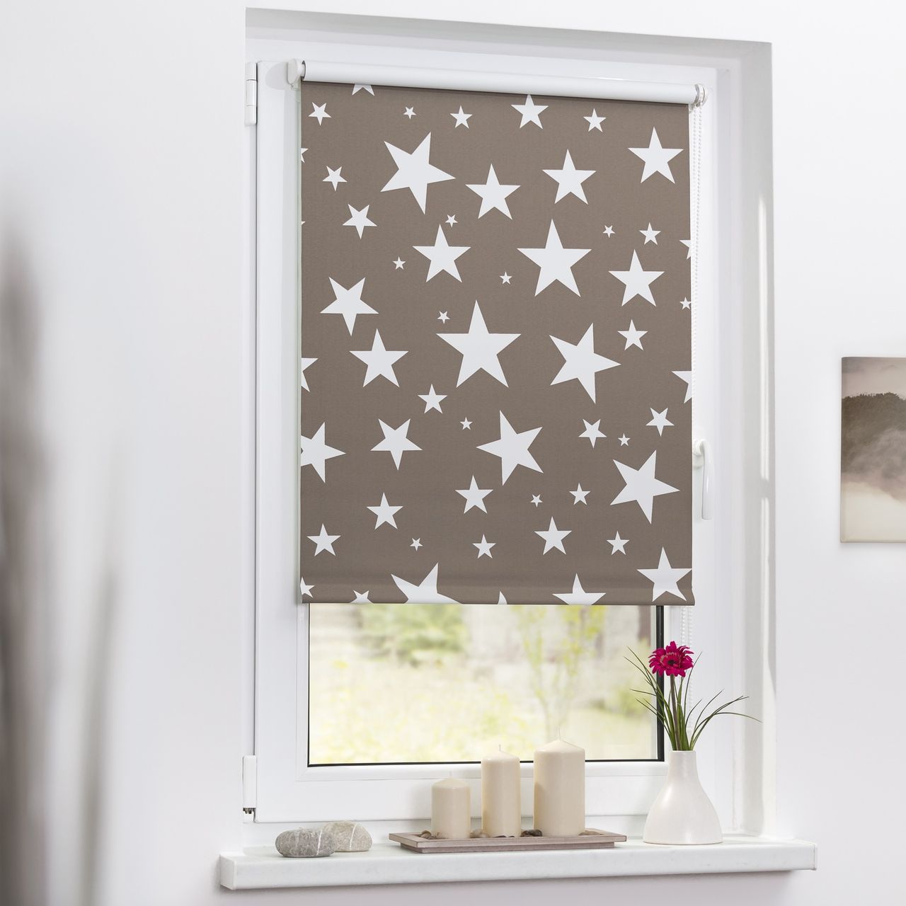 Lichtblick Rollo Klemmfix, ohne Bohren, Verdunkelung, Sterne - Grau-Weiß, 60 cm x 180 cm (B x L)