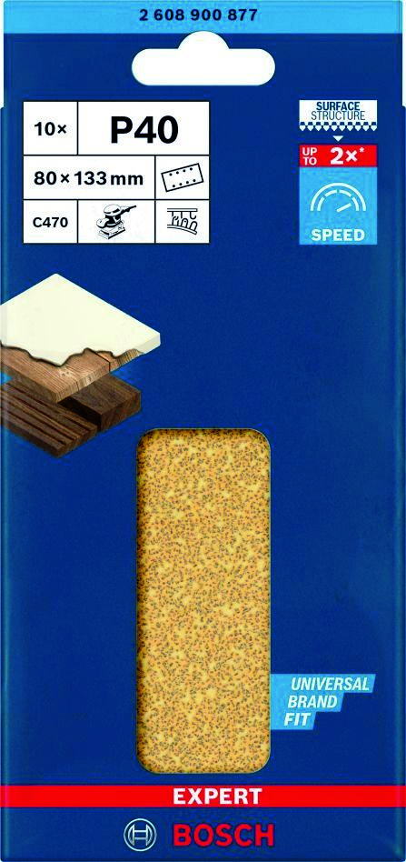 Bosch Blue Zubehör 2608900877 Expert C470 Schleifpapier mit 8 Löchern 80 x 133 mm, K40 10 Stück